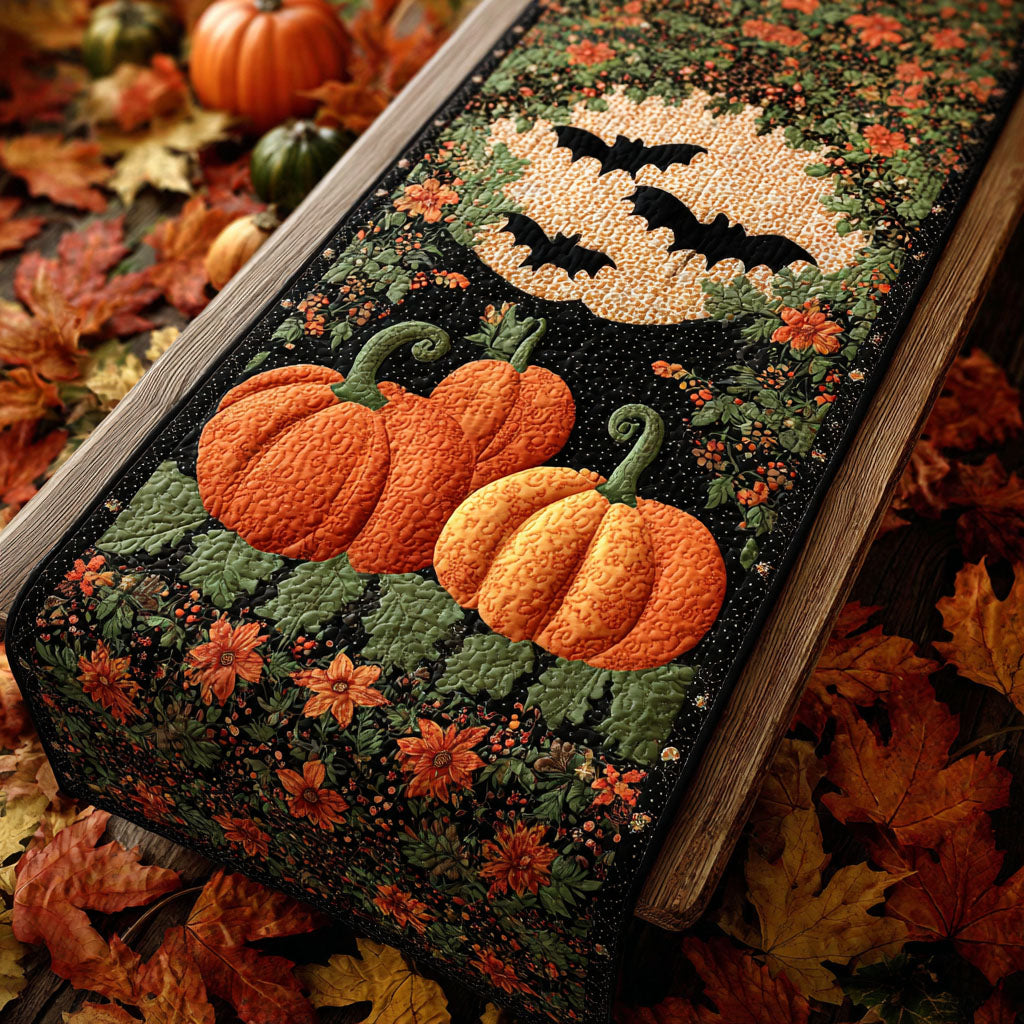 Batty Bout Pumpkins Quilted Table Runner Spooky Table Runner Good Halloween Gifts
