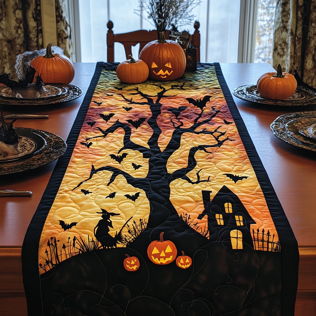 Bewitching Night Quilted Table Runner Dining Room Table Toppers Cute Halloween Presents