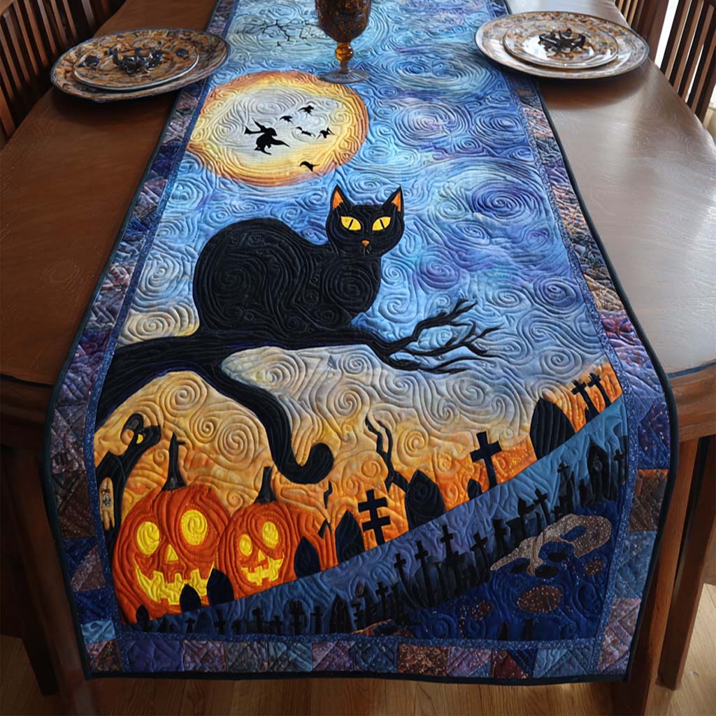 Black Cat Charm Quilted Table Runner Dining Table Decor Ideas Halloween Gifts For Family Black Cat Charm Quilted Table Runner Dining Table Decor Ideas Halloween Gifts For Family