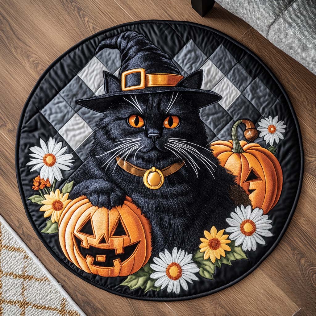 Black Cat Magic Quilted Round Mat Horror Living Room Decor Top Housewarming Gifts