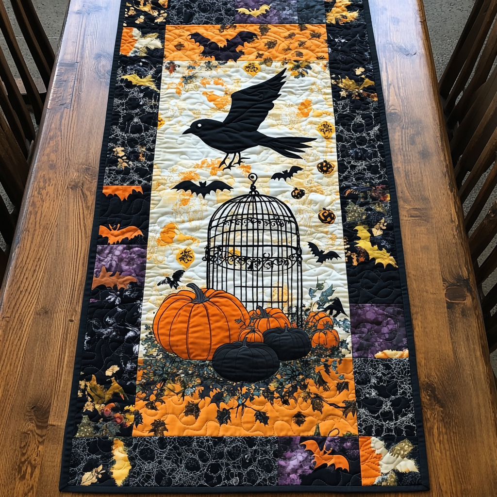 Black Crow Halloween Quilted Table Runner Dining Table Decor Spooky Gift Ideas Black Crow Halloween Quilted Table Runner Dining Table Decor Spooky Gift Ideas