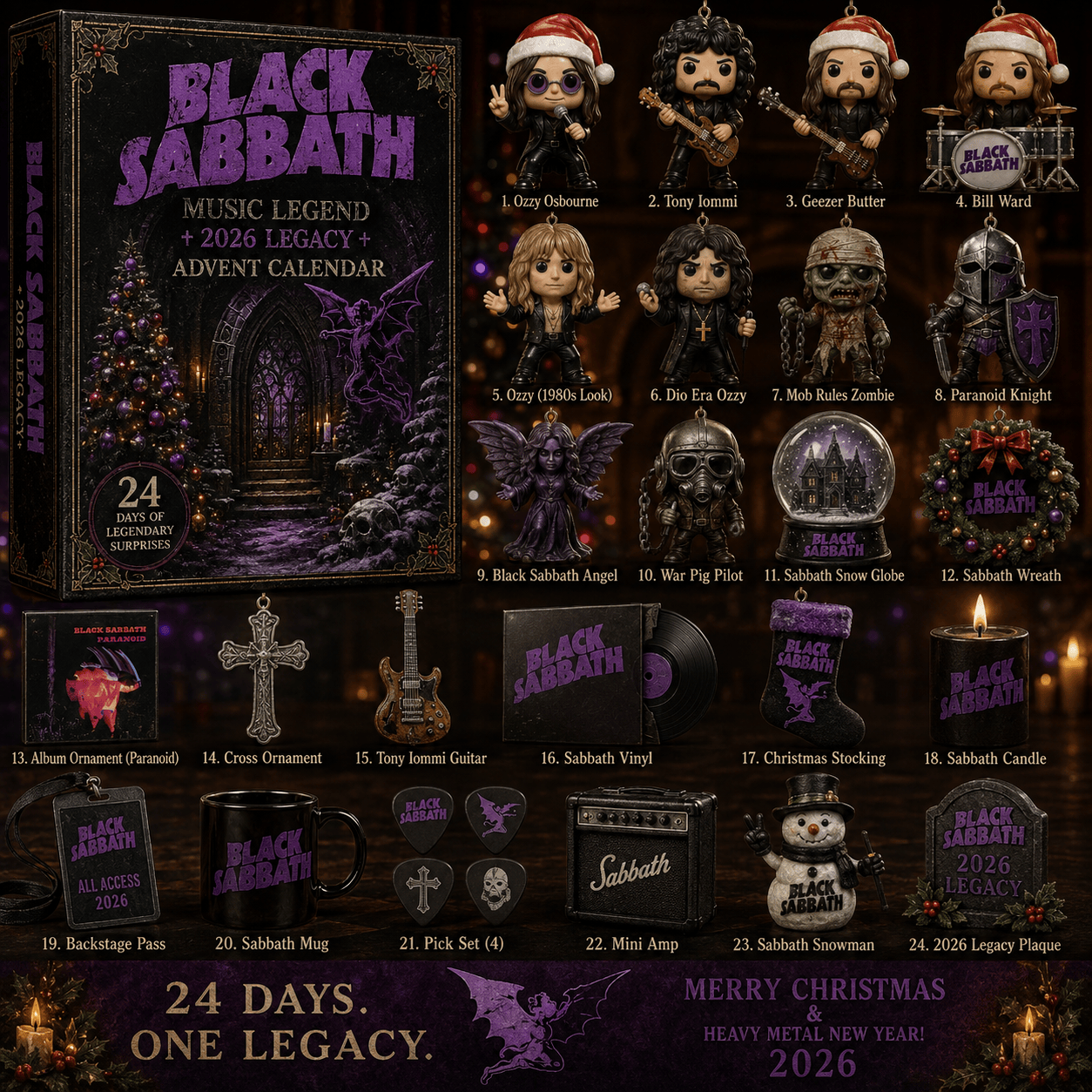 Black Sabbath Music Legend 2026 Legacy Advent Calendar Black Sabbath Merch Fans Gifts