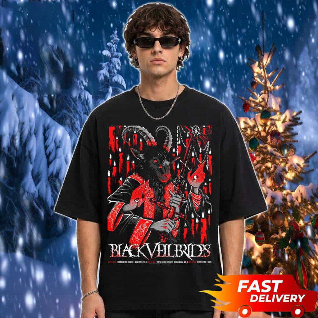 Black Veil Brides Mexico Show Poster 2026 Demon Goat T-Shirt Black Veil Brides Merch Black