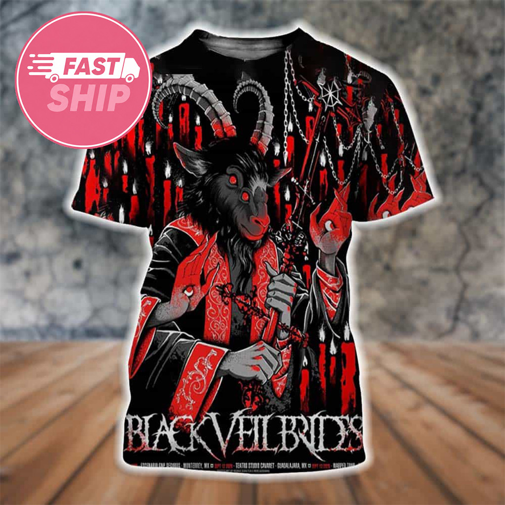Black Veil Brides Mexico Show Poster 2026 Demon Goat T-Shirt Black Veil Brides Merch Gifts