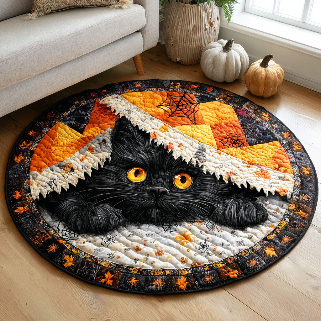 Blanket Cat Secret Quilted Round Mat Halloween Decor On House Gifts For Black Cat Owners