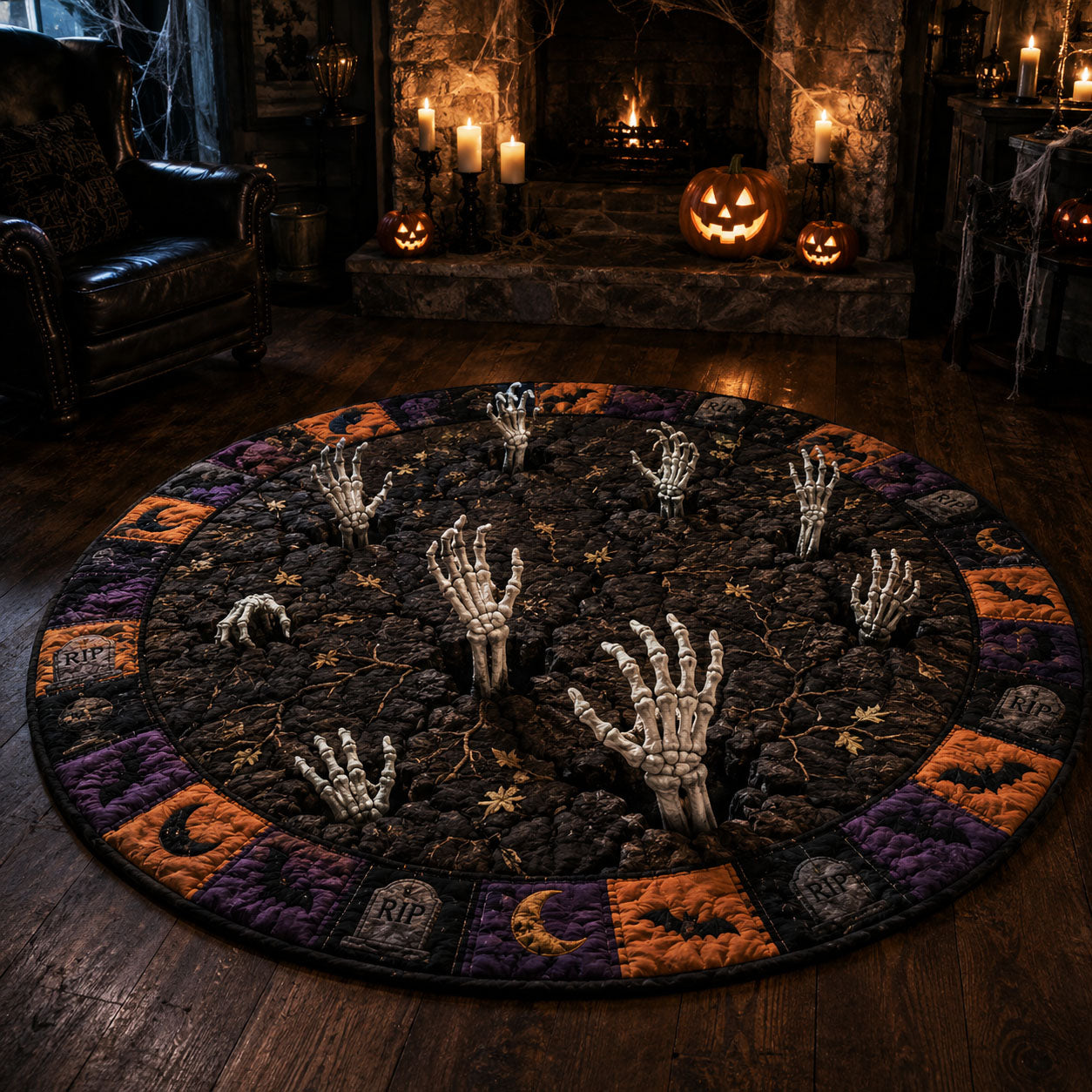 Bone Rise Quilted Round Mat Spooky Home Decor New Home Presents Bone Rise Quilted Round Mat Spooky Home Decor New Home Presents