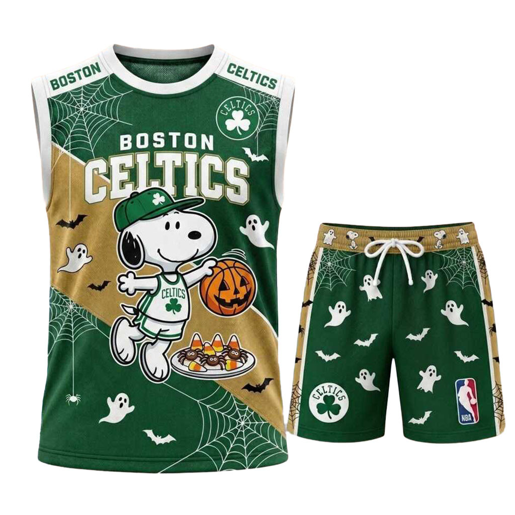 Boston Celtics Snoopy Halloween Pumpkin Basketball Muscle Tank And Shorts Celtics Merch Boston Celtics Snoopy Halloween Pumpkin Basketball Muscle Tank And Shorts Celtics Merch