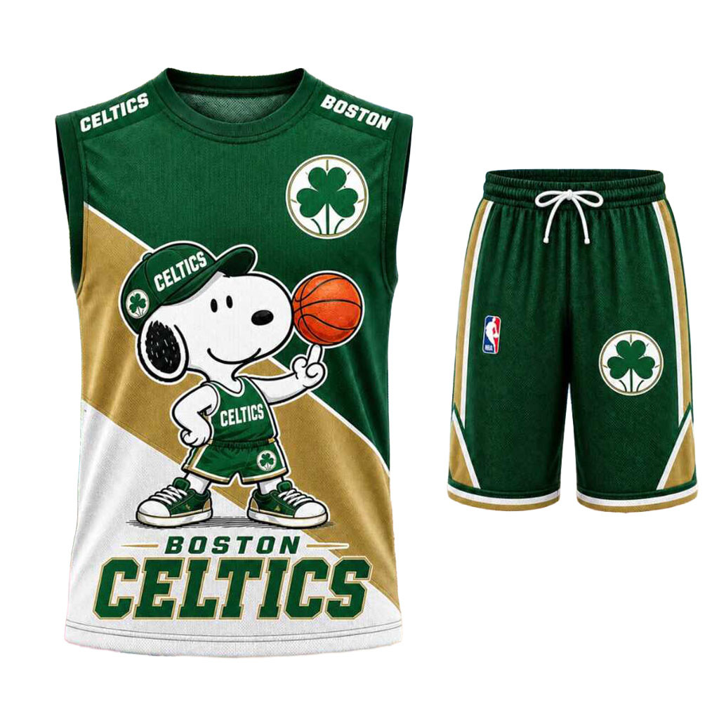 Boston Celtics Snoopy Mascot Tank Top And Shorts Set Boston Celtics Merch Basketball Fan Gifts