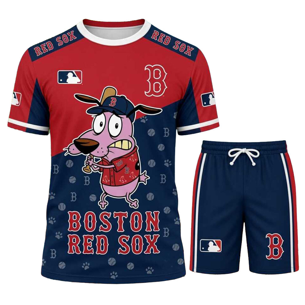 Boston Red Sox Courage The Cowardly Dog Baseball Shirt And Shorts Set Red Sox Merch Fan Gifts