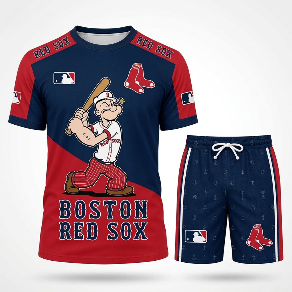 Boston Red Sox X Popeye The Sailor T-Shirt And Shorts Set Red Sox Merch Baseball Fan Gifts