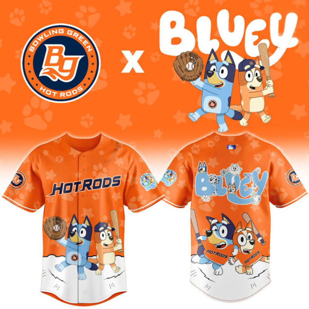 Bowling Green Hot Rods X Bluey Night Baseball Jersey Hot Rods Merch Present For Baseball Lover