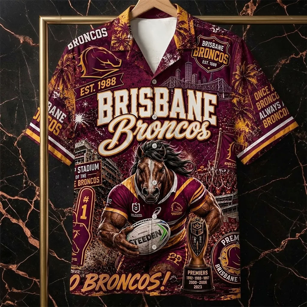 Brisbane Broncos Mascot Hawaiian Shirt Brisbane Broncos Merch Present For Rugby Fans