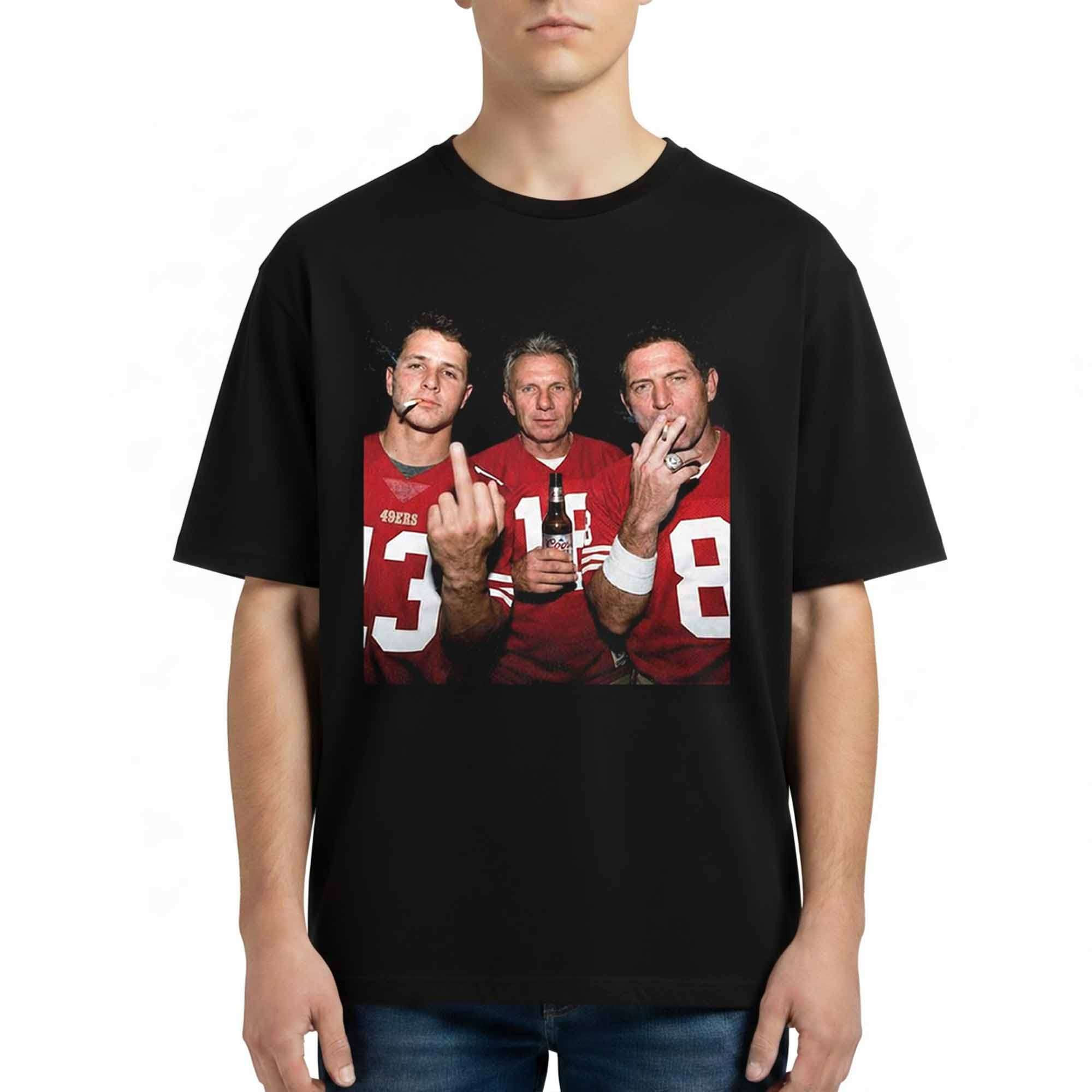 Brock Purdy Joe Montana And Steve Young 49ers Middle Finger Beer Smoking Shirt Funny Gifts
