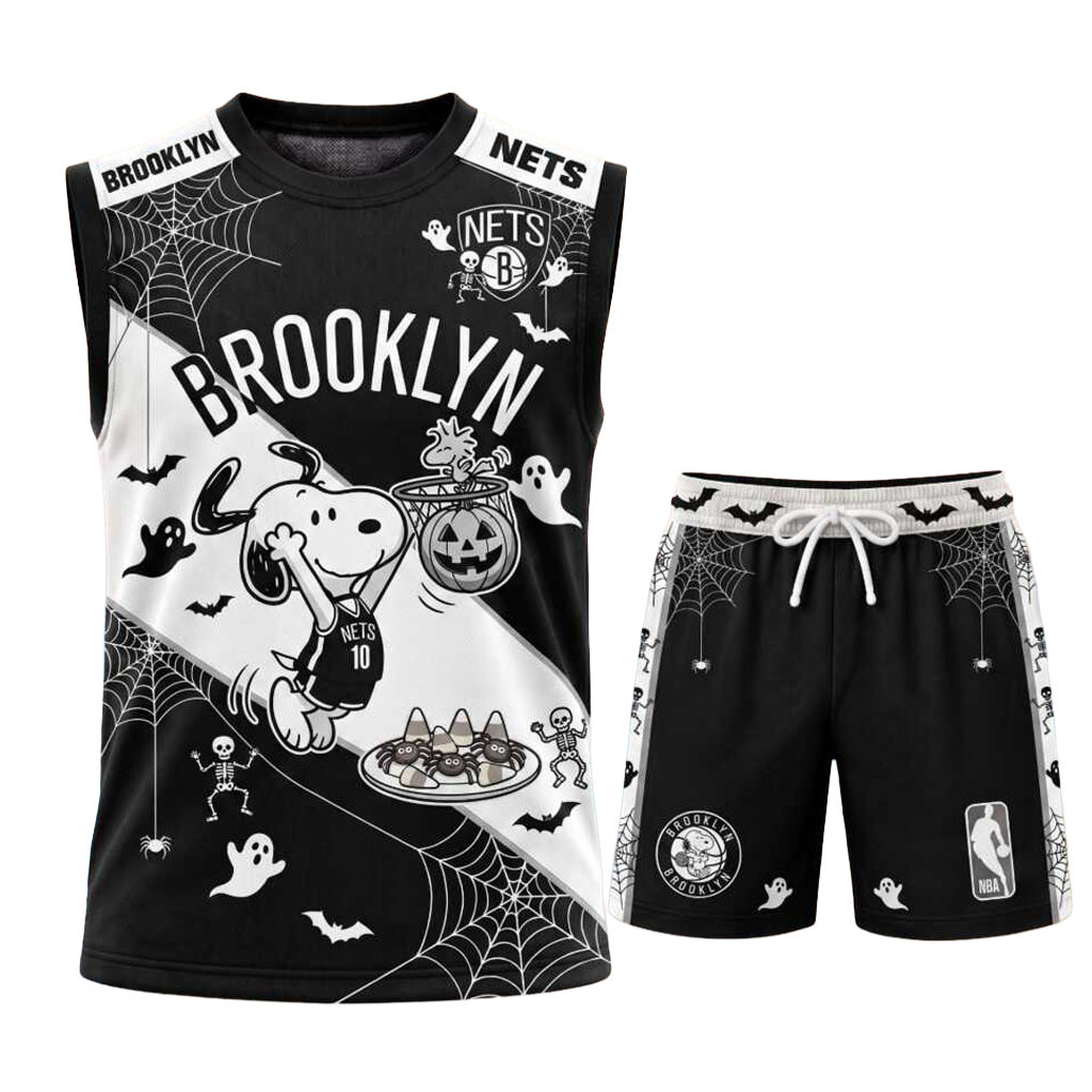 Brooklyn Nets Snoopy Halloween Spiderweb Basketball Muscle Tank And Shorts Nets Merchandise Brooklyn Nets Snoopy Halloween Spiderweb Basketball Muscle Tank And Shorts Nets Merchandise