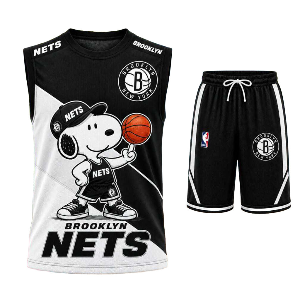 Brooklyn Nets Snoopy Mascot Tank Top And Shorts Set Brooklyn Nets Merch Basketball Fan Gear