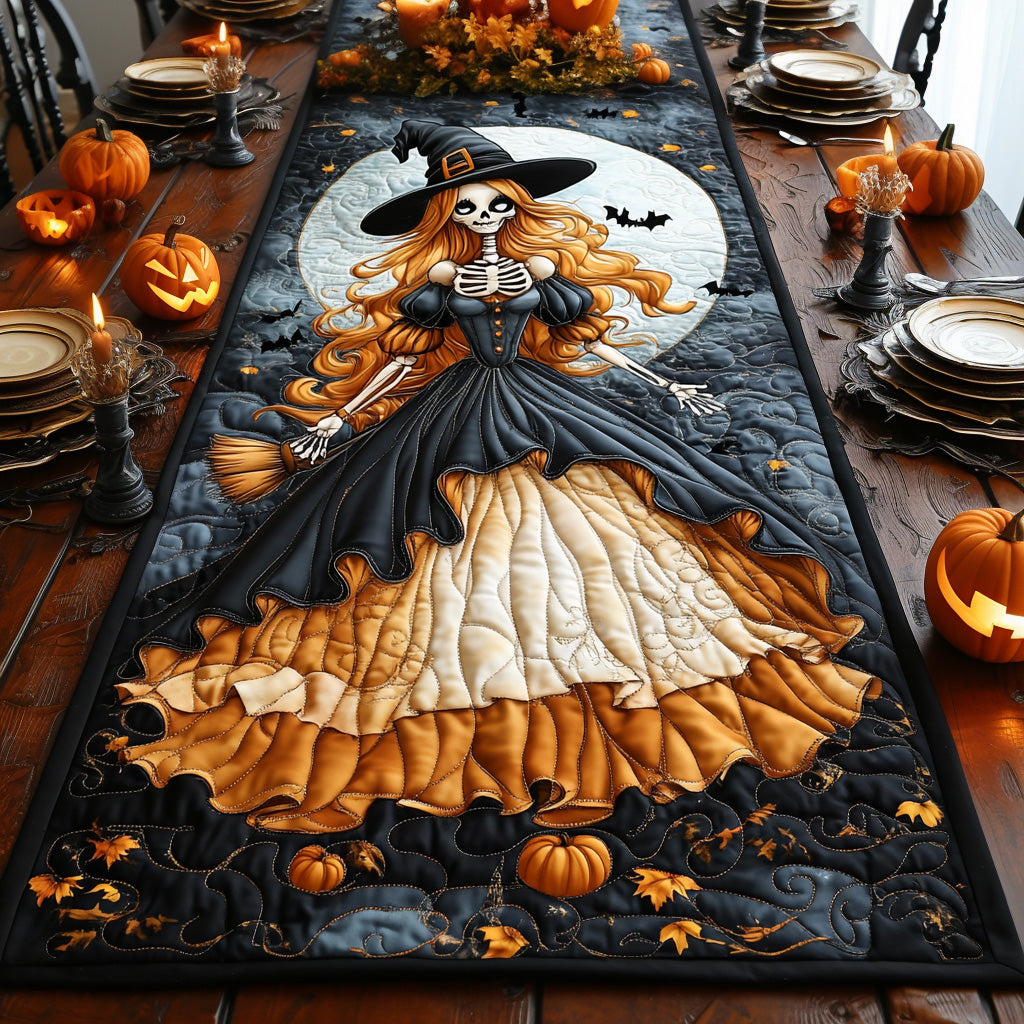 Broomstick Bliss Quilted Table Runner Halloween Table Decor Black Cat Presents