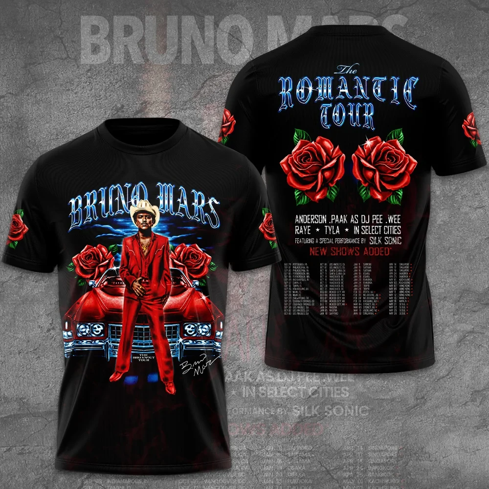 Bruno Mars The Romantic Tour 2026 2027 T-Shirt Bruno Mars Merch Music Themed Gifts