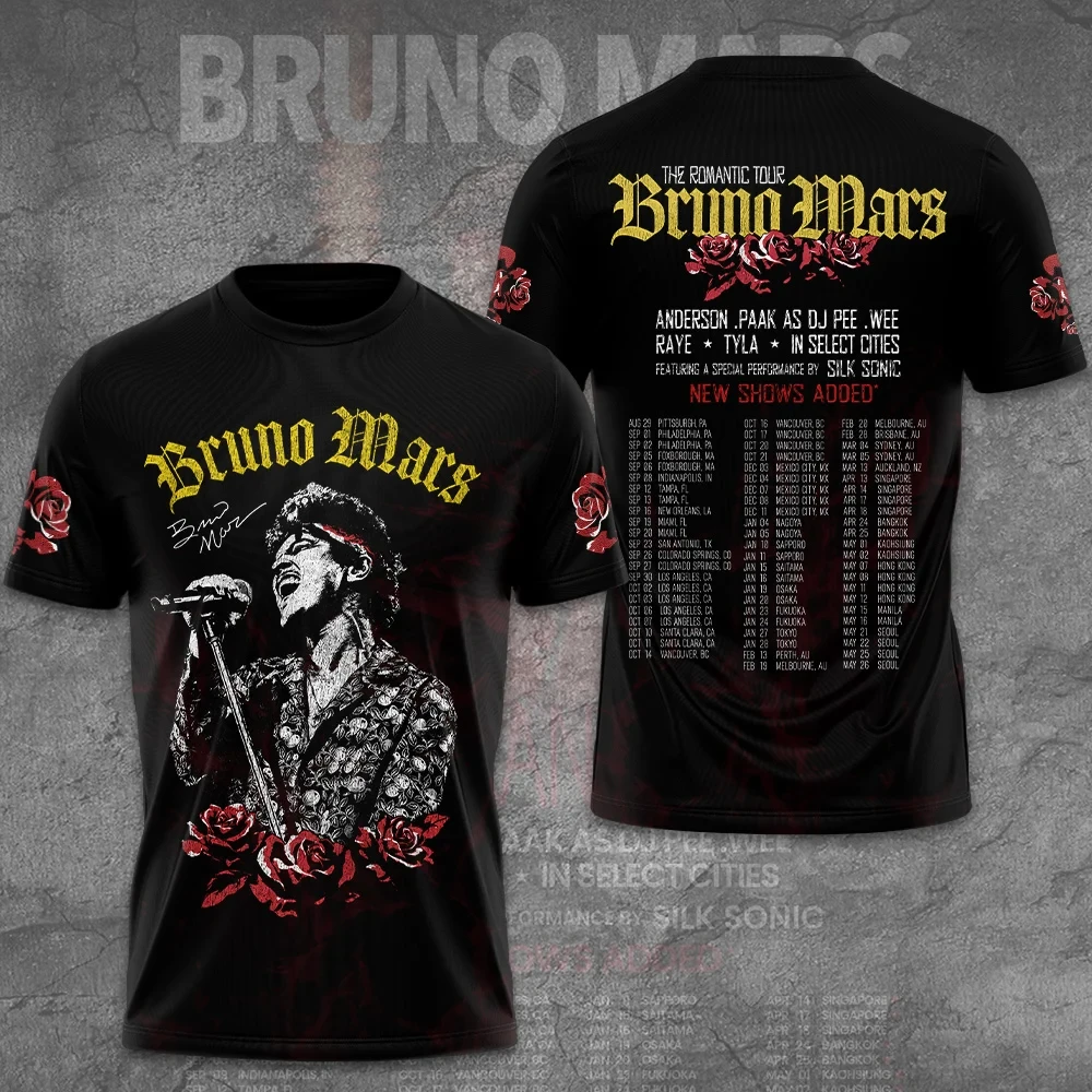 Bruno Mars The Romantic Tour 2026 2027 T-Shirt Signed Bruno Mars Merch Gift For Music Lovers