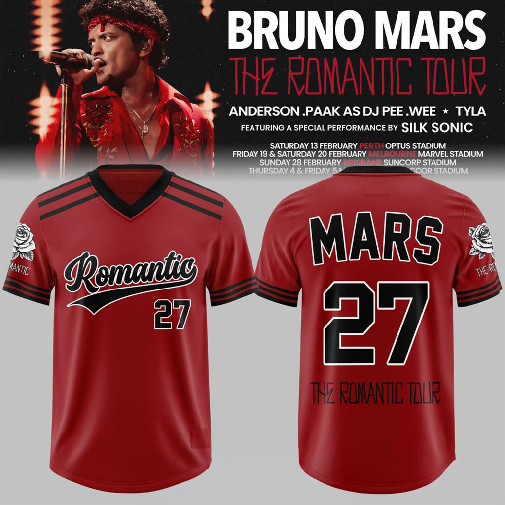 Bruno Mars The Romantic Tour AUS And NZ Football Jersey Bruno Mars Merch Gift For Music Fans