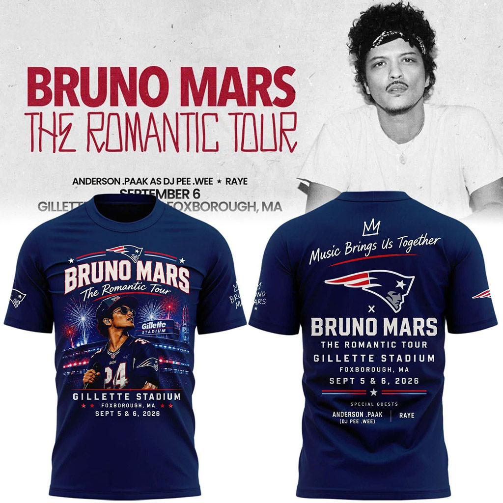 Bruno Mars The Romantic Tour X New England Patriots T-Shirt Bruno Mars Merch Gift For Music Fan