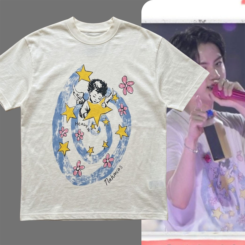 BTS Jin Wearing The Nahmias Heaven T-Shirt BTS World Tour Merch Arirang 2026 Kpop Fan Gear