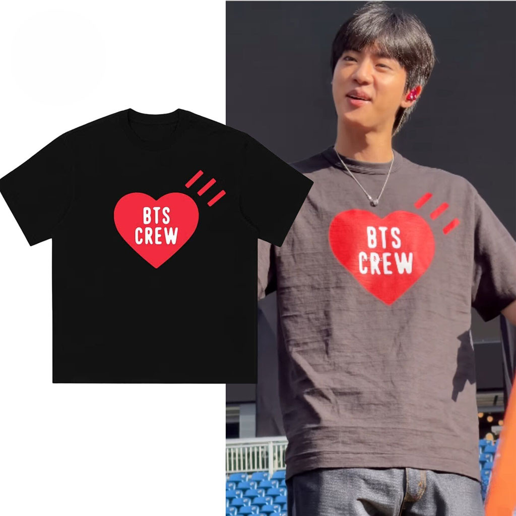 BTS Jin Worn BTS Crew Red Heart Shirt BTS Soundcheck Foxborough Day 1 Merch Gift For Kpop Fans