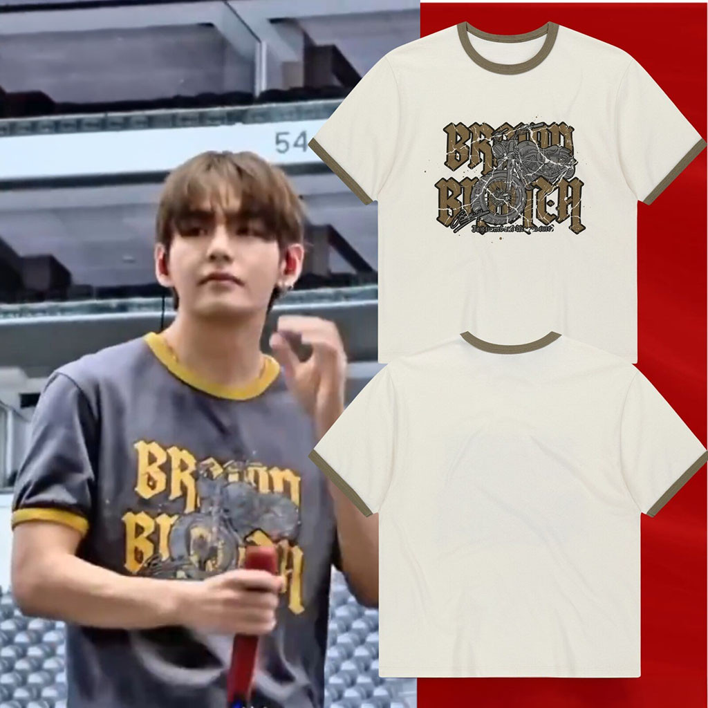 BTS V Brownbreath BB Ringer T-Shirt Kim Taehyung For Sound Check Day 2 At Arlington Texas Merch BTS V Brownbreath BB Ringer T-Shirt Kim Taehyung For Sound Check Day 2 At Arlington Texas Merch
