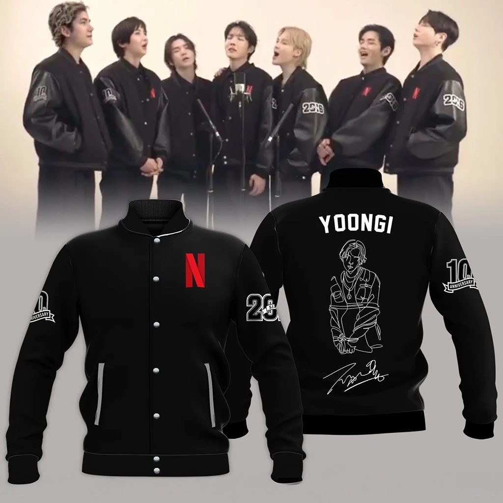BTS Yoongi Suga 10th Anniversary Baseball Jacket Signature Kpop Idol Suga Merch BTS Fan Gifts