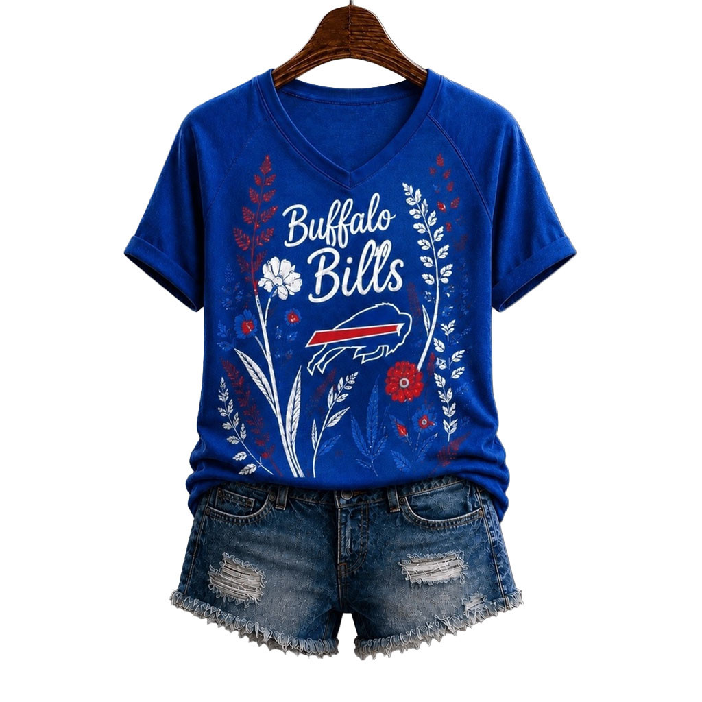 Buffalo Bills Floral Garden V-Neck T-Shirt Bills Merch Presents For Football Fans Buffalo Bills Floral Garden V-Neck T-Shirt Bills Merch Presents For Football Fans