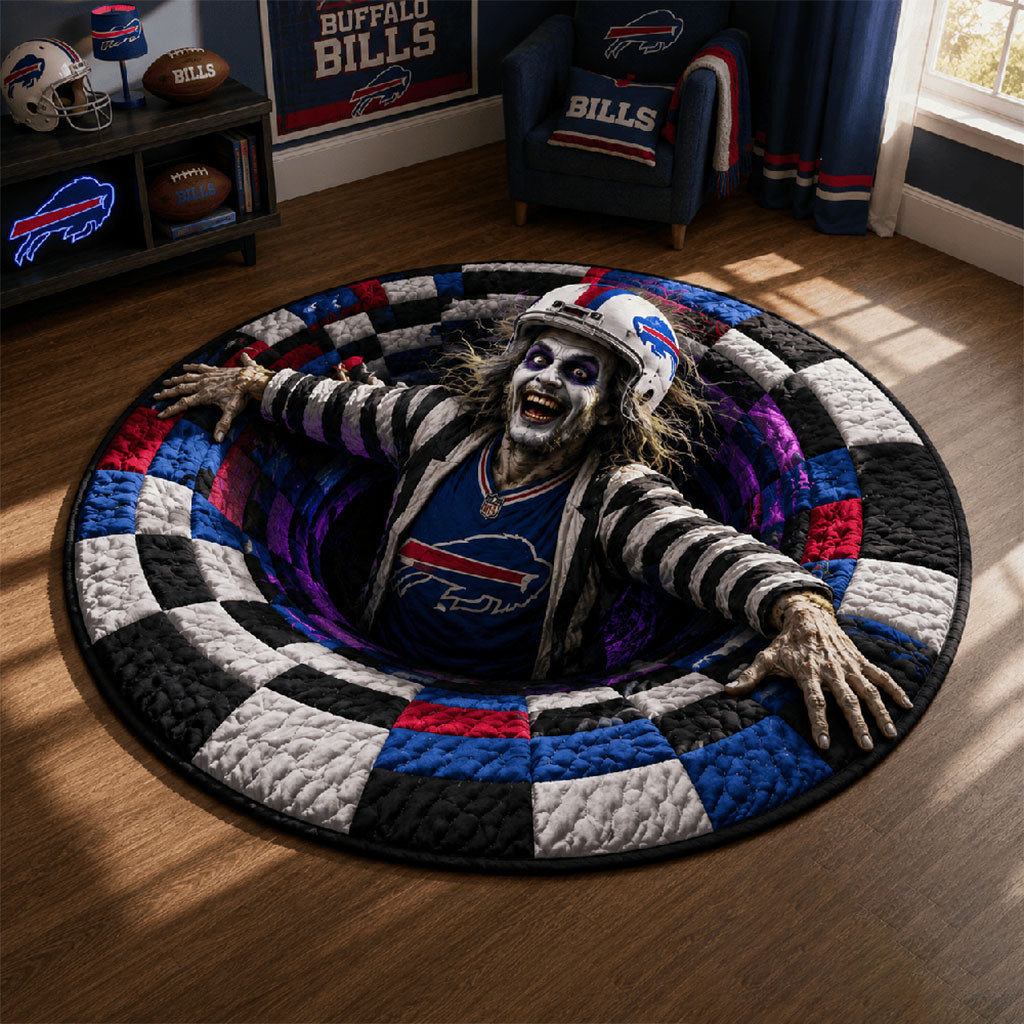 Buffalo Bills Merch 2026 Halloween Zombie Quilted Round Mat Spooky Season Home Decor For Fans