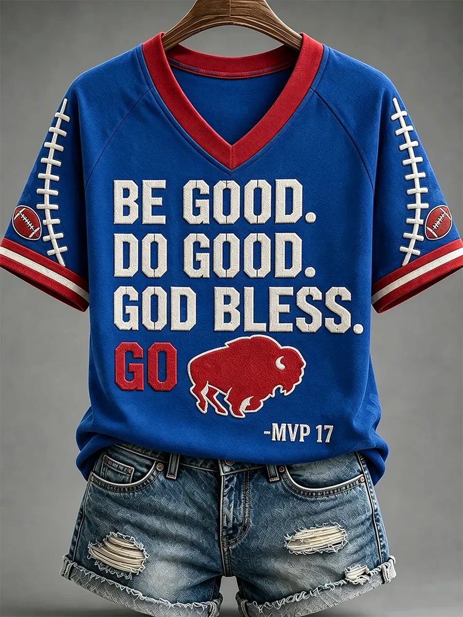 Buffalo Bills Merch Be Good Do Good God Bless Go Buffalo V-Neck Shirt 17 MVP Josh Allen Merch