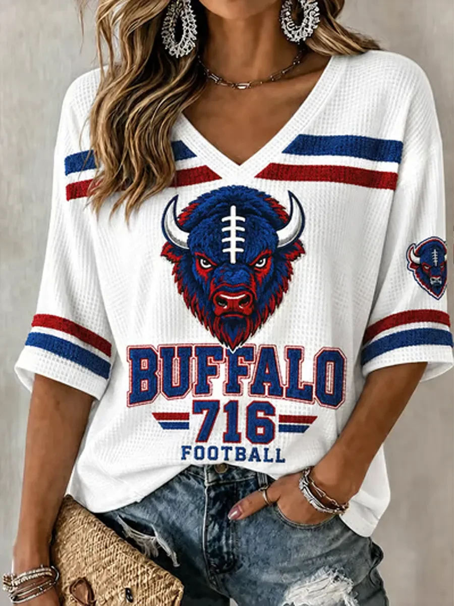 Buffalo Bills Merch Buffalo Football 716 V-Neck Crop Sleeve Shirt Game Day Attire Gift For Her