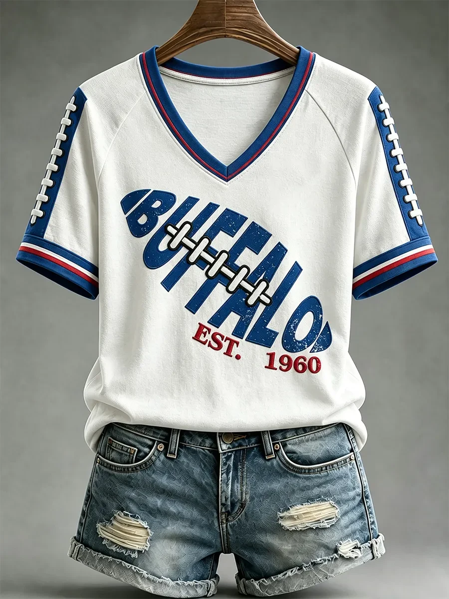 Buffalo Bills Merch Buffalo Football Est 1960 V-Neck Shirt Game Day Gift For Football Lovers