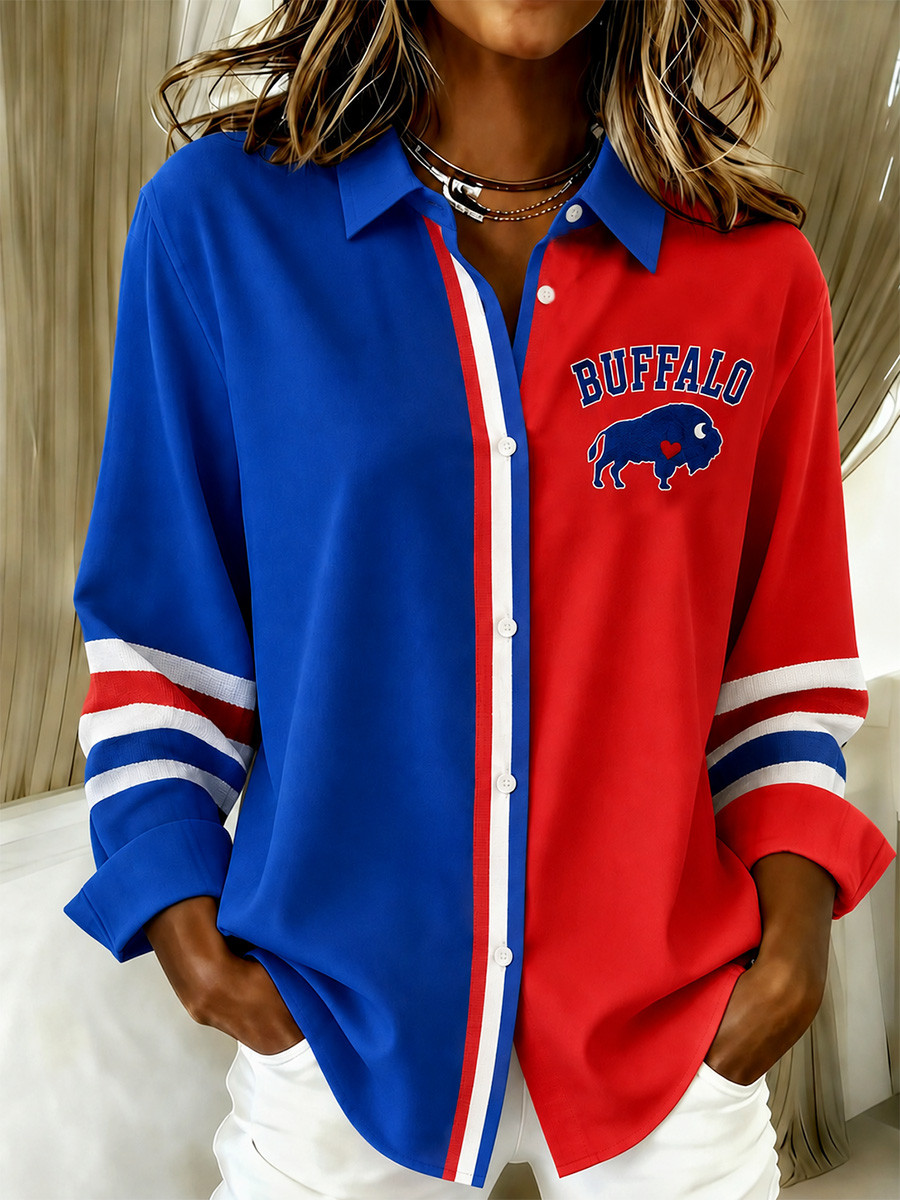 Buffalo Bills Merch Buffalo Football Long Sleeve Button Up Shirt Present For Game Day