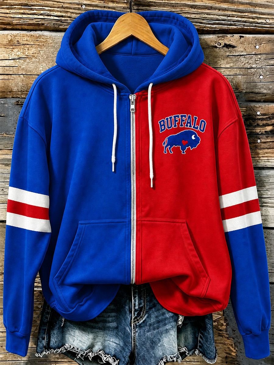 Buffalo Bills Merch Buffalo Football Split Zip Hoodie Game Day Spirit Wear Football Fan Gifts