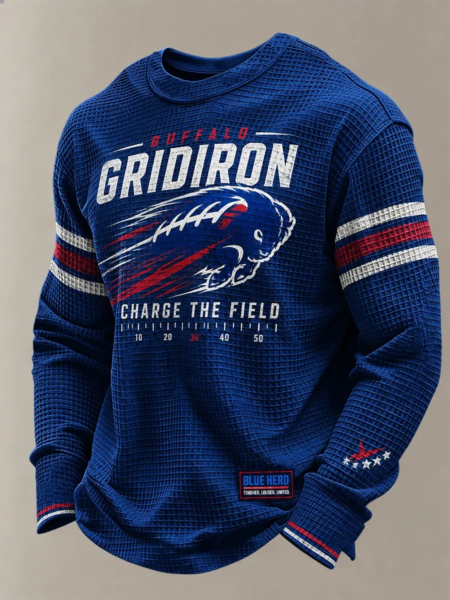 Buffalo Bills Merch Buffalo Gridiron Charge The Field Long Sleeve Shirt Gifts For Football Fans