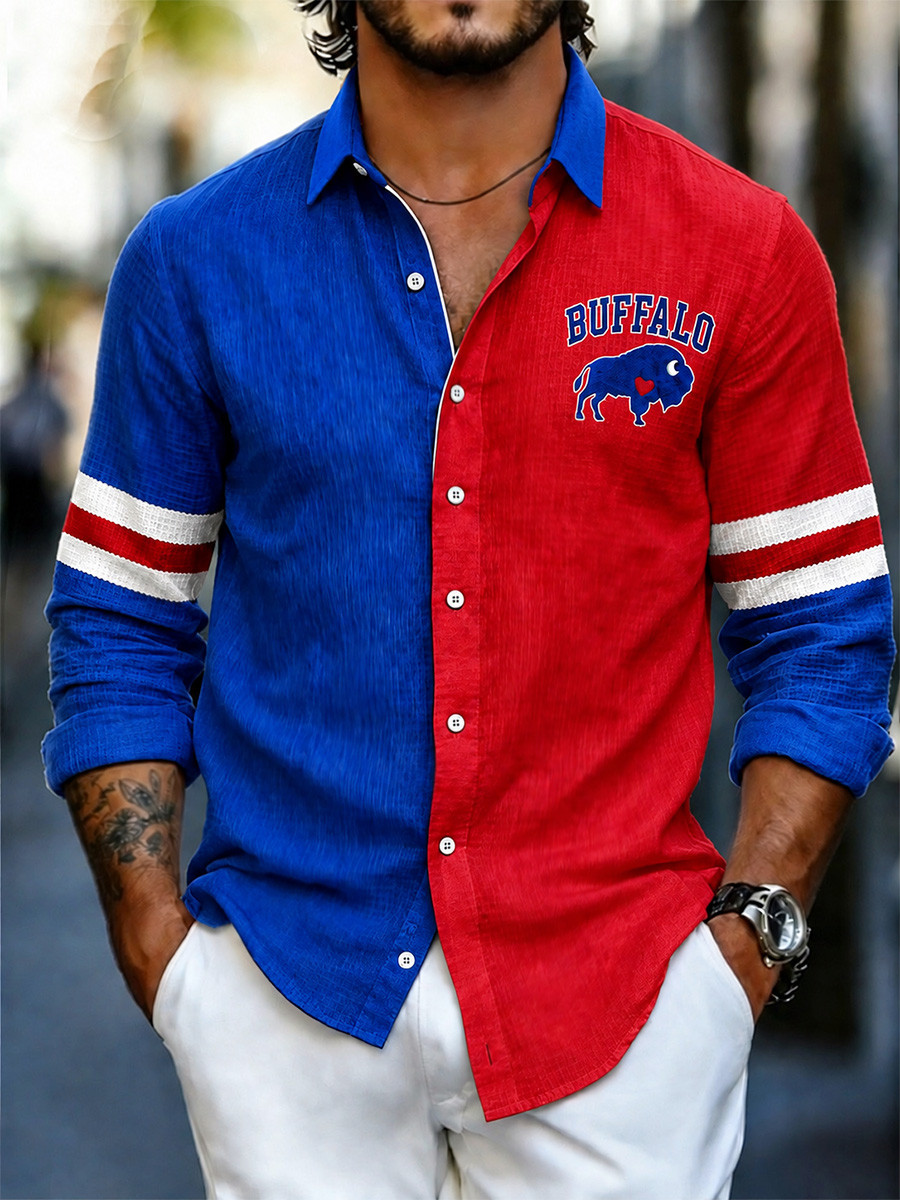 Buffalo Bills Merch Game Day Buffalo Football Button Up Long Sleeve Shirt Fan Apparel