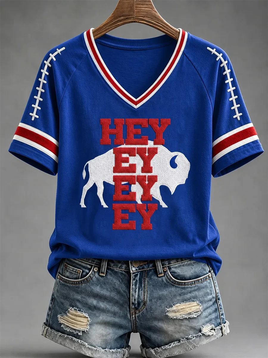 Buffalo Bills Merch Hey Ey Ey EY V-Neck Shirt Football Game Day Attire Bills Mafia Fan Gifts