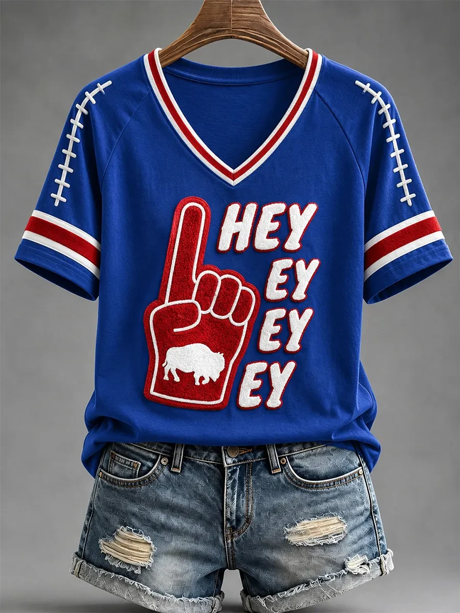 Buffalo Bills Merch Hey Ey Ey EY V-Neck Shirt Football Game Day Attire Gift For Bills Fan