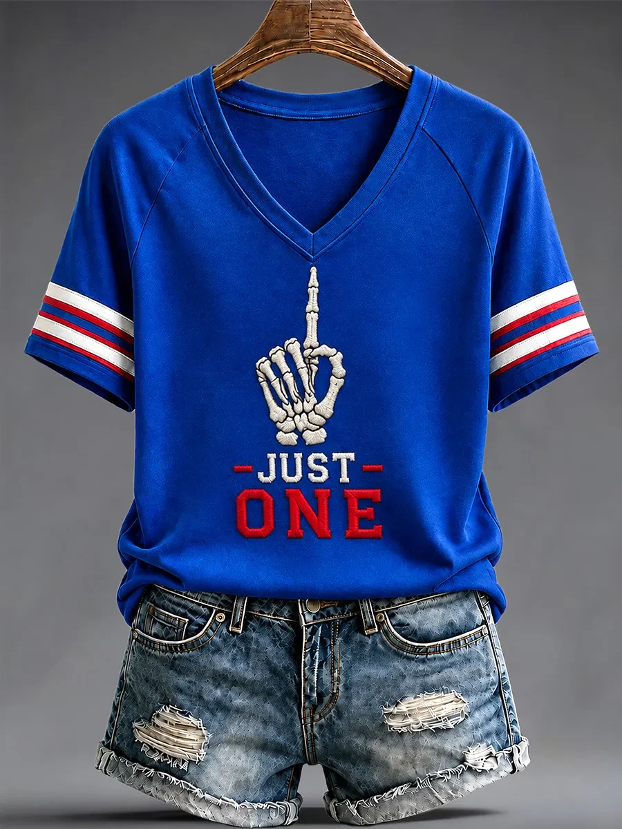 Buffalo Bills Merch Just One Skeleton Hand V-Neck Shirt Game Day Shirt Gift For Football Fans Buffalo Bills Merch Just One Skeleton Hand V-Neck Shirt Game Day Shirt Gift For Football Fans