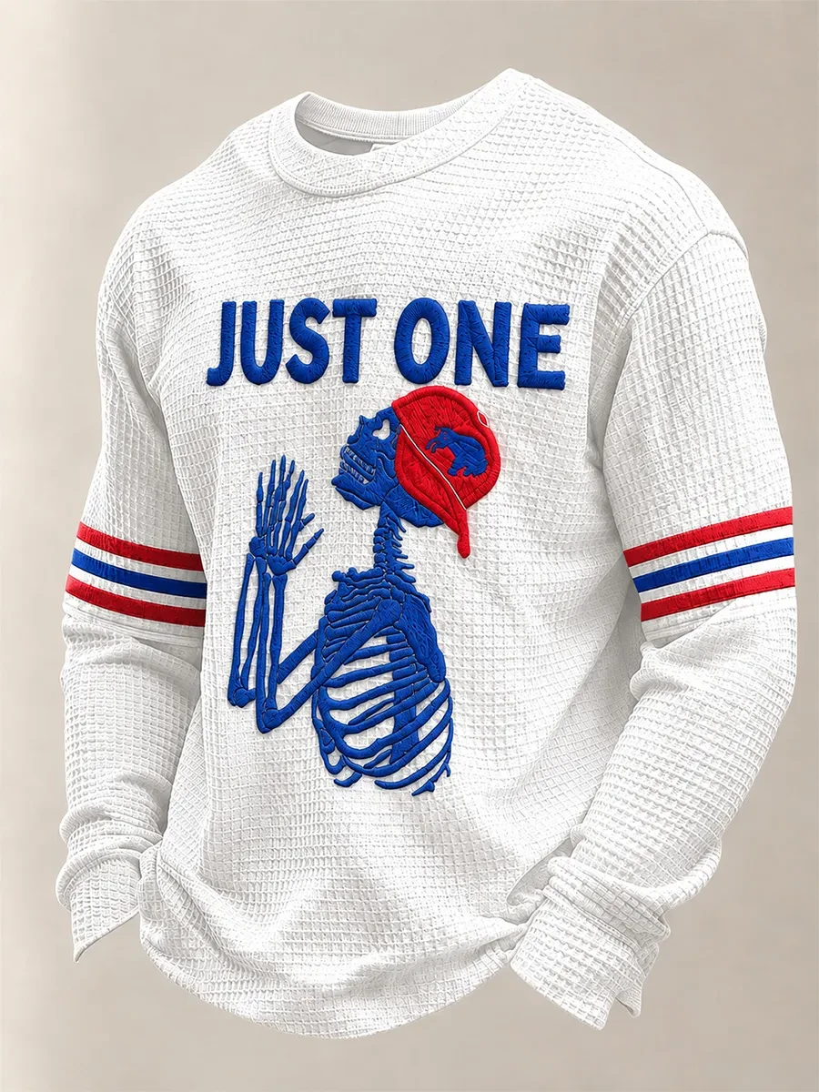 Buffalo Bills Merch Just One Skeleton Long Sleeve Shirt Men's Game Day Apparel Gift For Fans Buffalo Bills Merch Just One Skeleton Long Sleeve Shirt Men's Game Day Apparel Gift For Fans