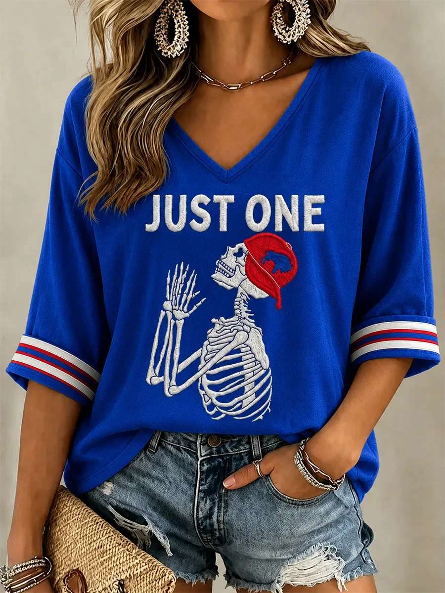 Buffalo Bills Merch Just One V-Neck Long Sleeve Shirt Game Day Outfits Football Themed Gifts