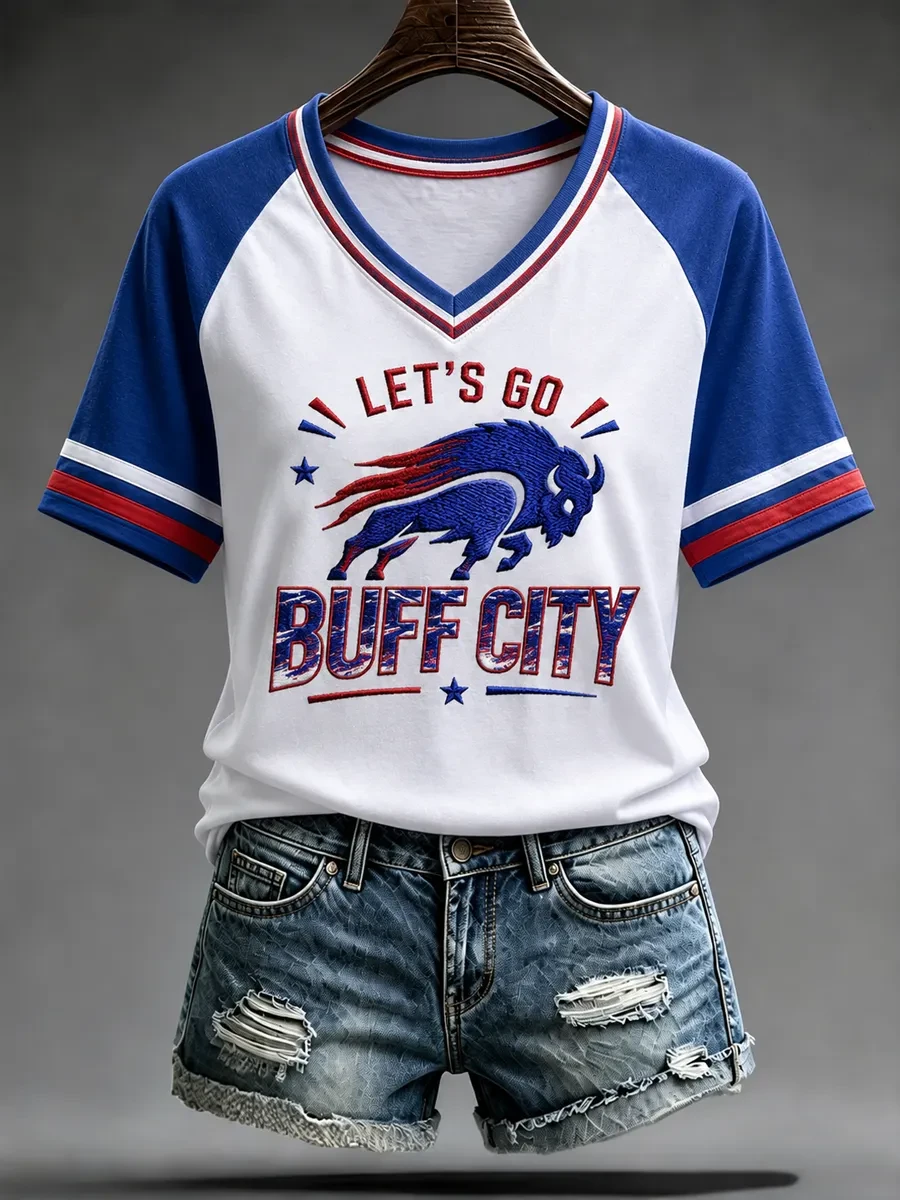 Buffalo Bills Merch Let's Go Buff City V-Neck Shirt Game Day Shirt Football Fan Gifts