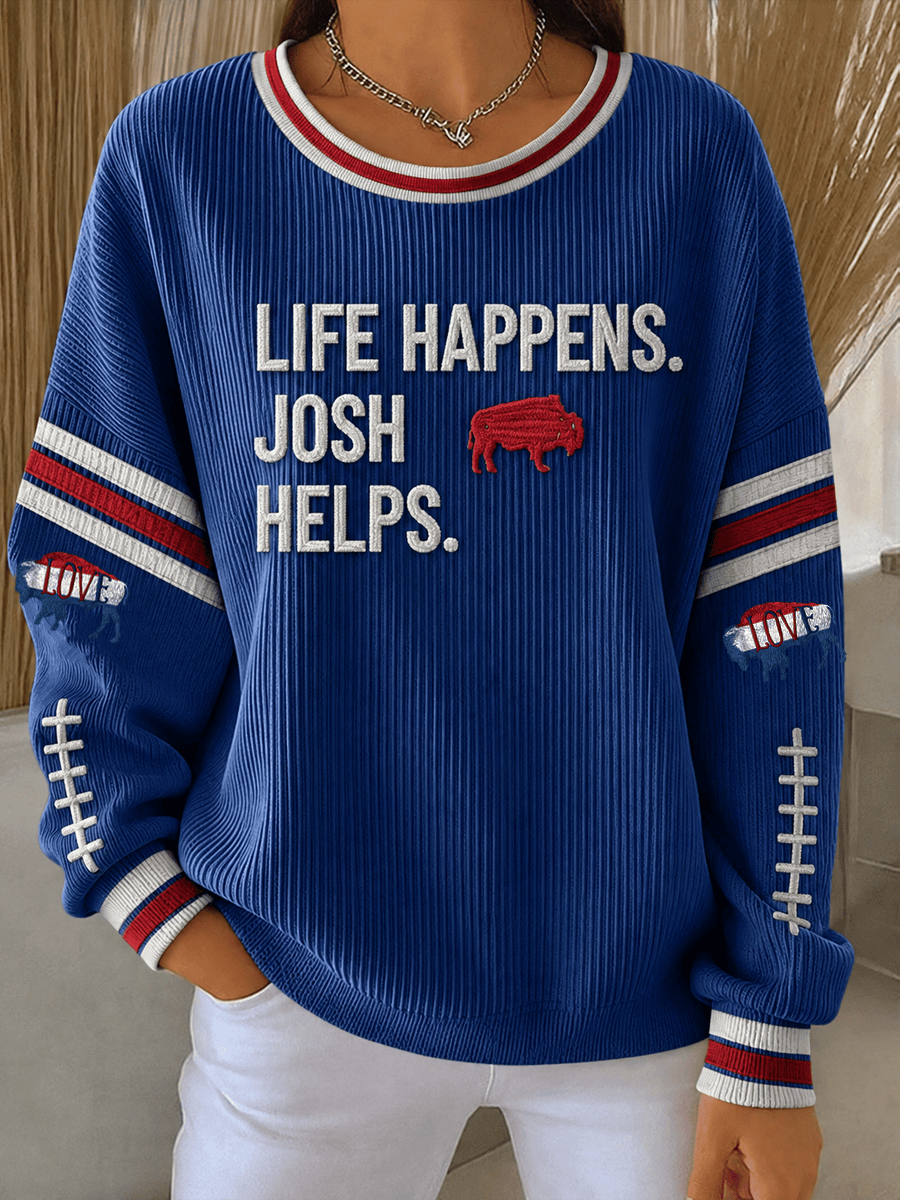 Buffalo Bills Merch Life Happens Josh Helps Sweatshirt Gameday Football Sweatshirt Her Gifts