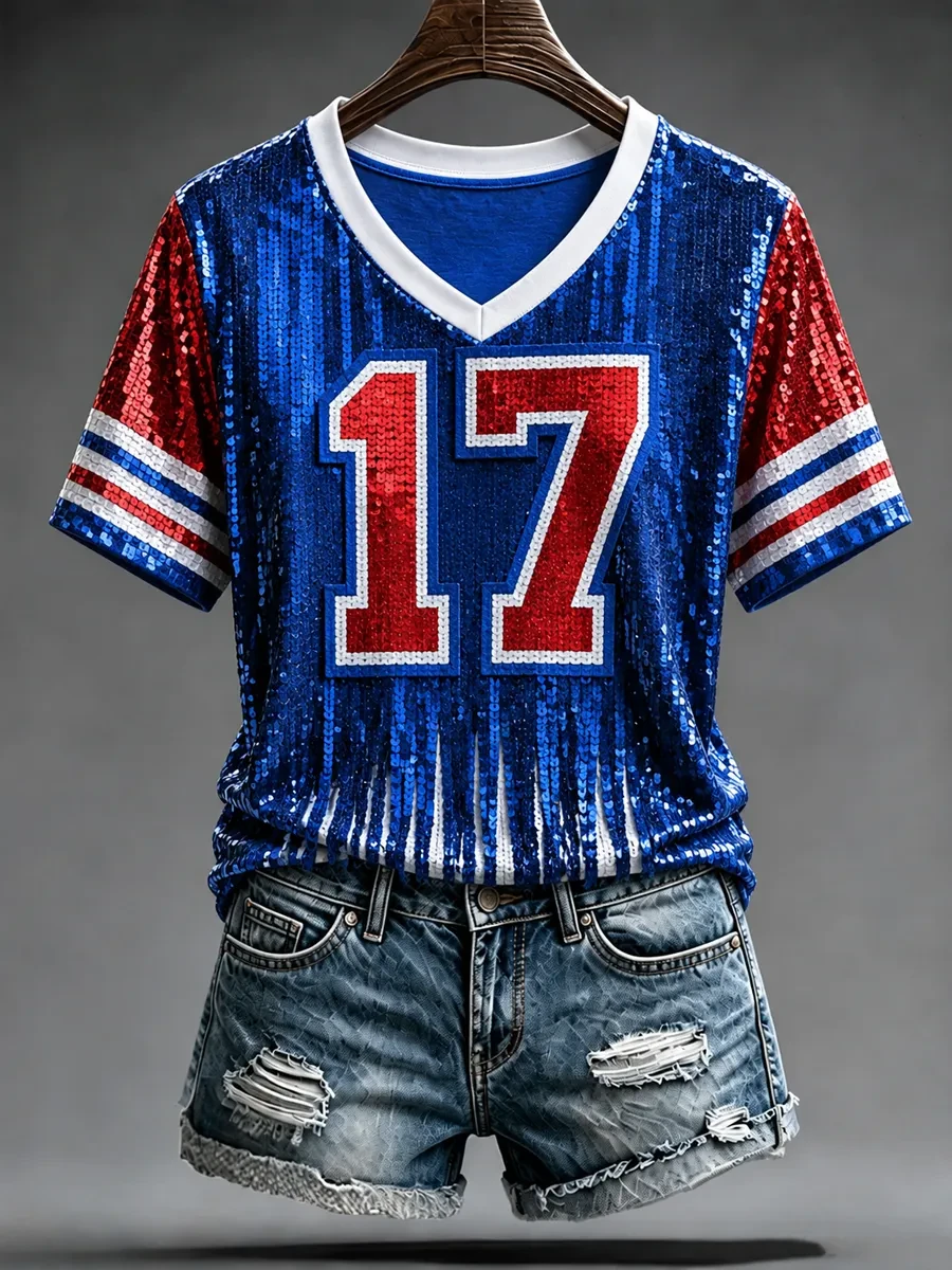 Buffalo Bills Merch No 17 V-Neck Shirt Josh Allen Tees Game Day Attire Gift For Football Lover