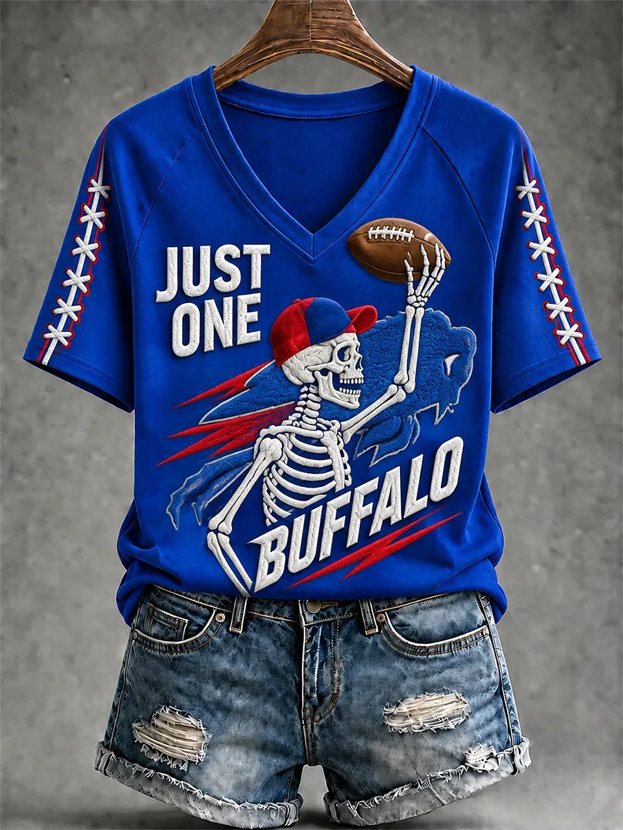 Buffalo Bills Merch Skeleton Just One Buffalo V-Neck Shirt Gifts For Football Lovers
