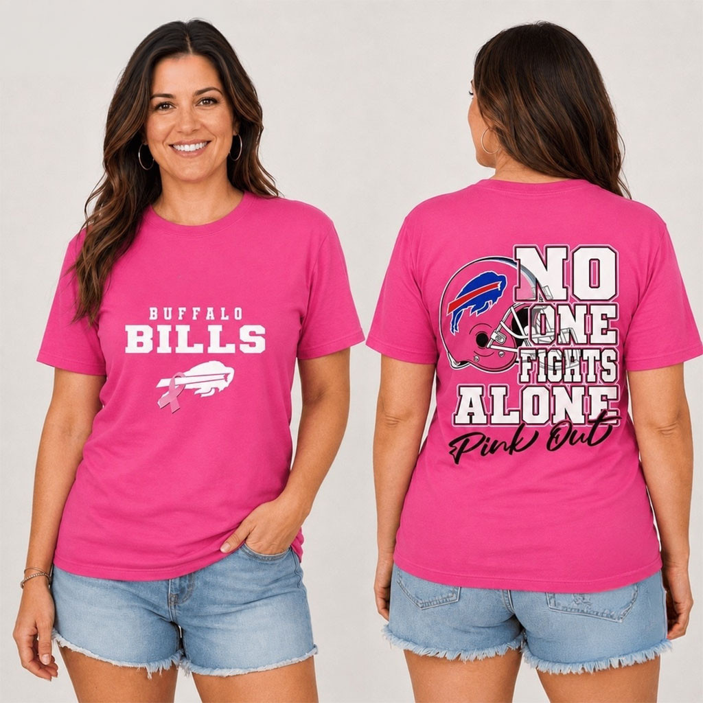 Buffalo Bills No One Fight Alone Pink Out T-Shirt Bills Merch Presents For Football Fans