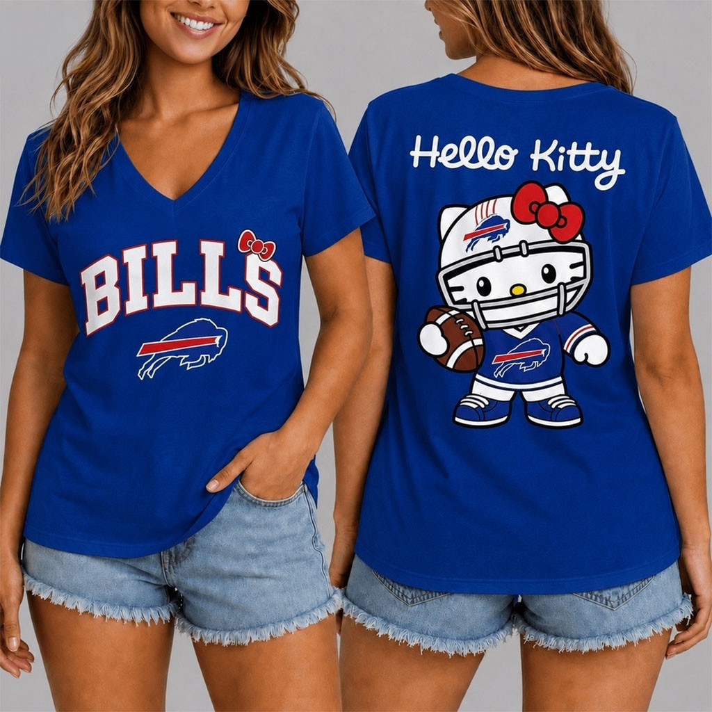 Buffalo Bills X Hello Kitty V-Neck Shirt Football Game Day Clothing Buffalo Bills Fan Gifts