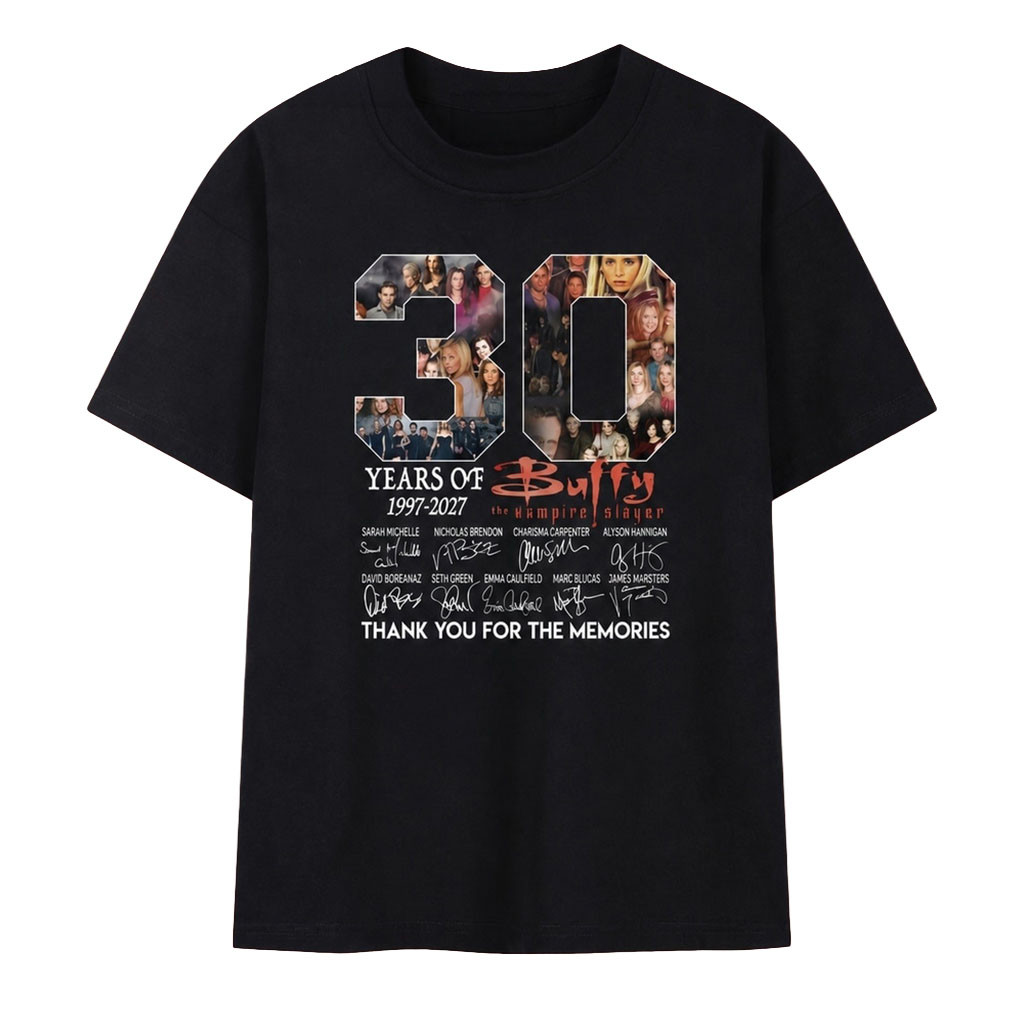 Buffy The Vampire Slayer Merch 30th Anniversary 1997 2027 Cast Signatures T-Shirt Fan Gifts