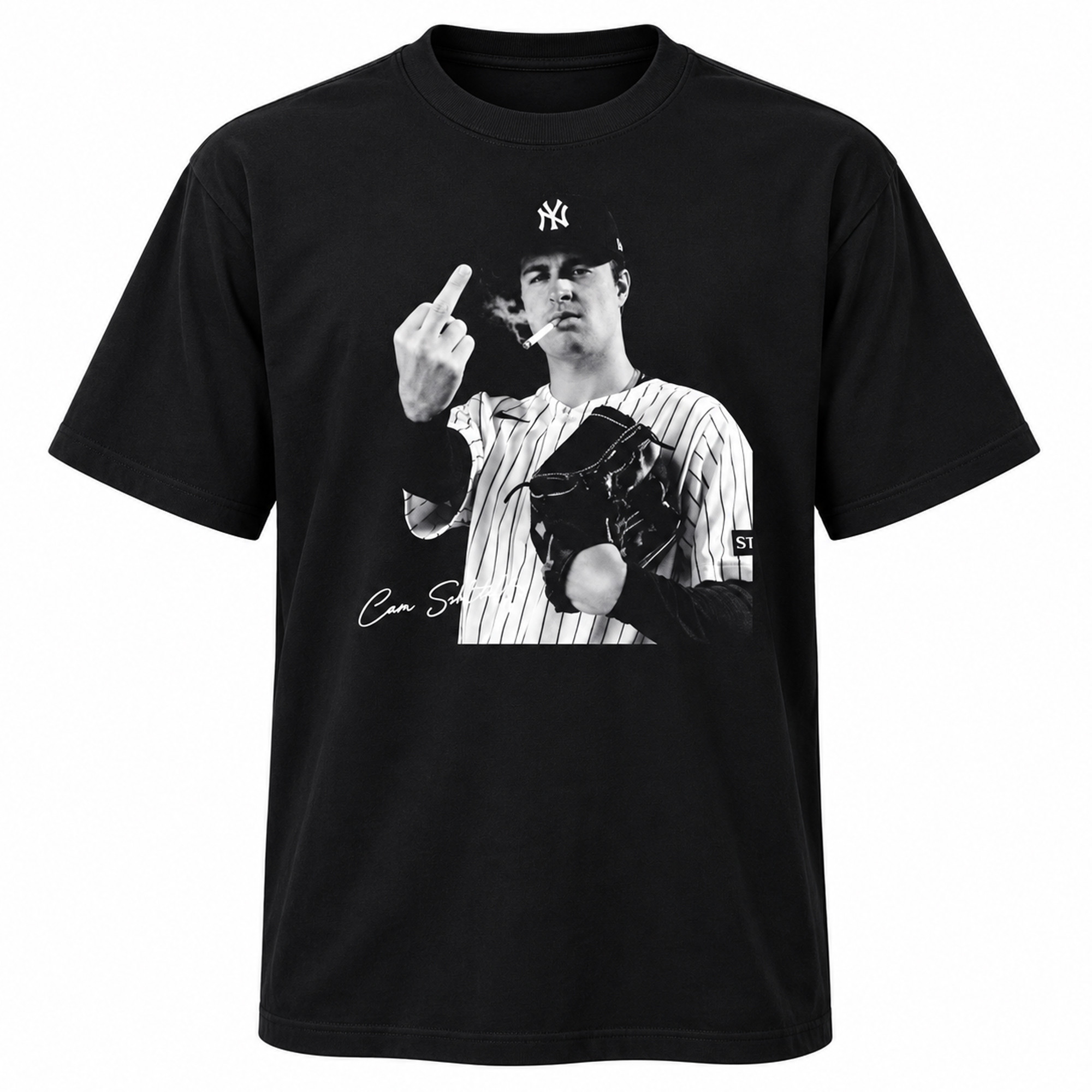 Cam Schlittler Smoking Finger Middle Shirt Signature Cam Schlittler NY Yankees Merch Fan Gifts
